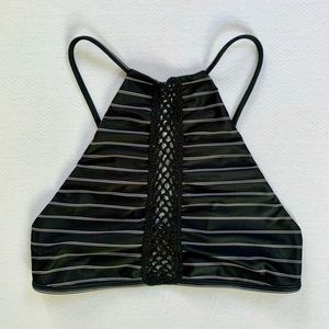 Vintage Acacia Navy Stripe with Crochet Halter Bikini Top